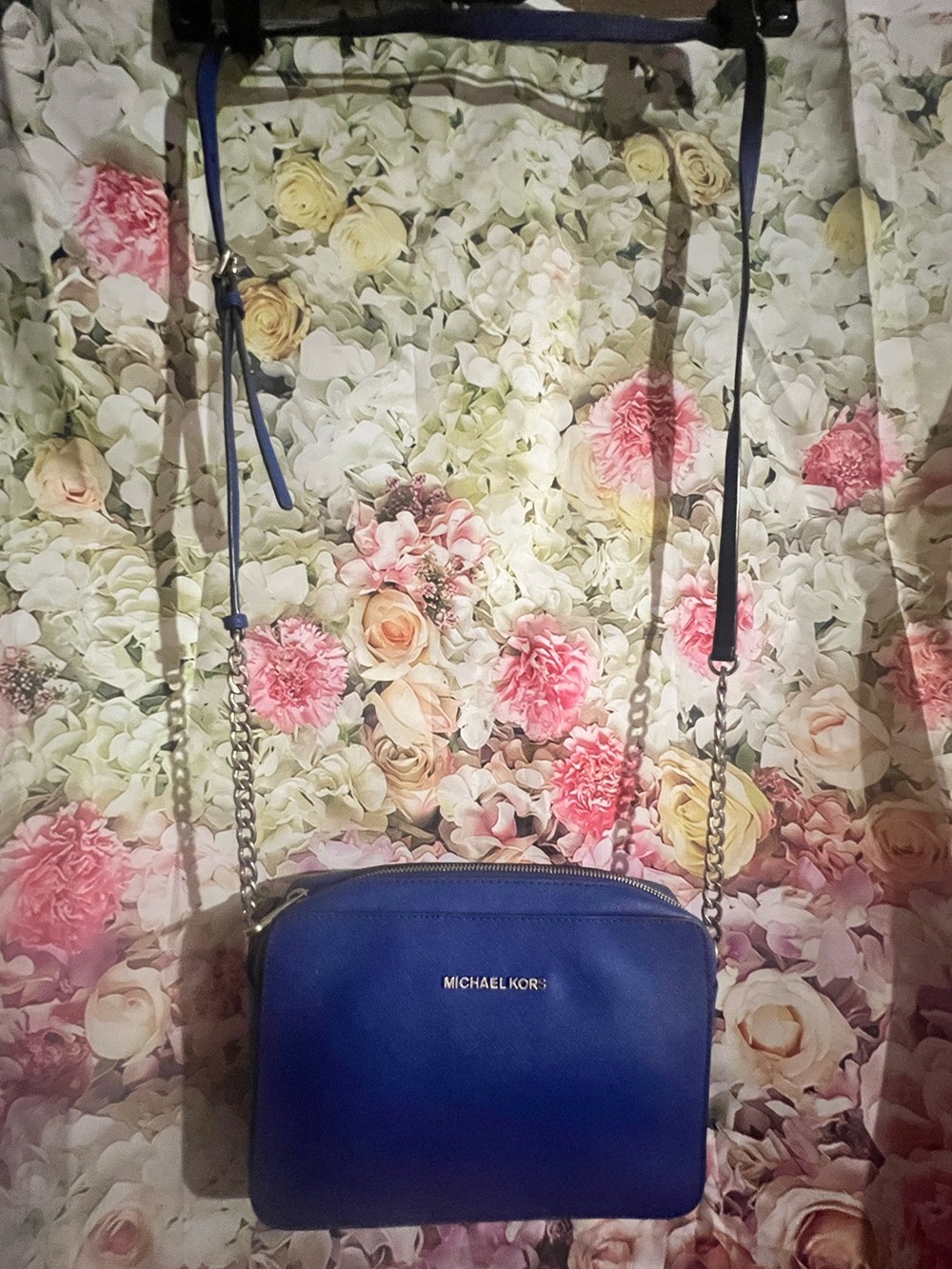 Michael Kors Royal Blue Leather Chain-Strap Crossbody